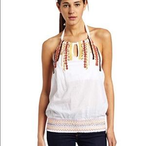 prAna XS Embroidered White Halter Top